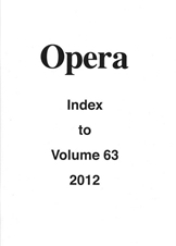 Opera Index Vol. 63 2012