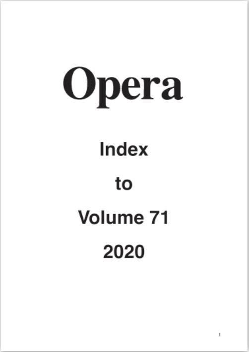 Opera Index Vol. 71 2020